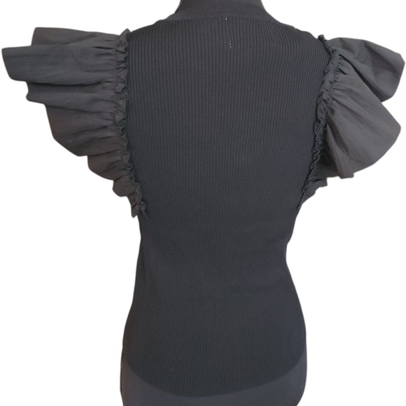 INDUSTRY REPUBLIC Womens Black Top Ruffle Sleeve Ribbed Knit Medium NWT $128 - Picture 4 of 7